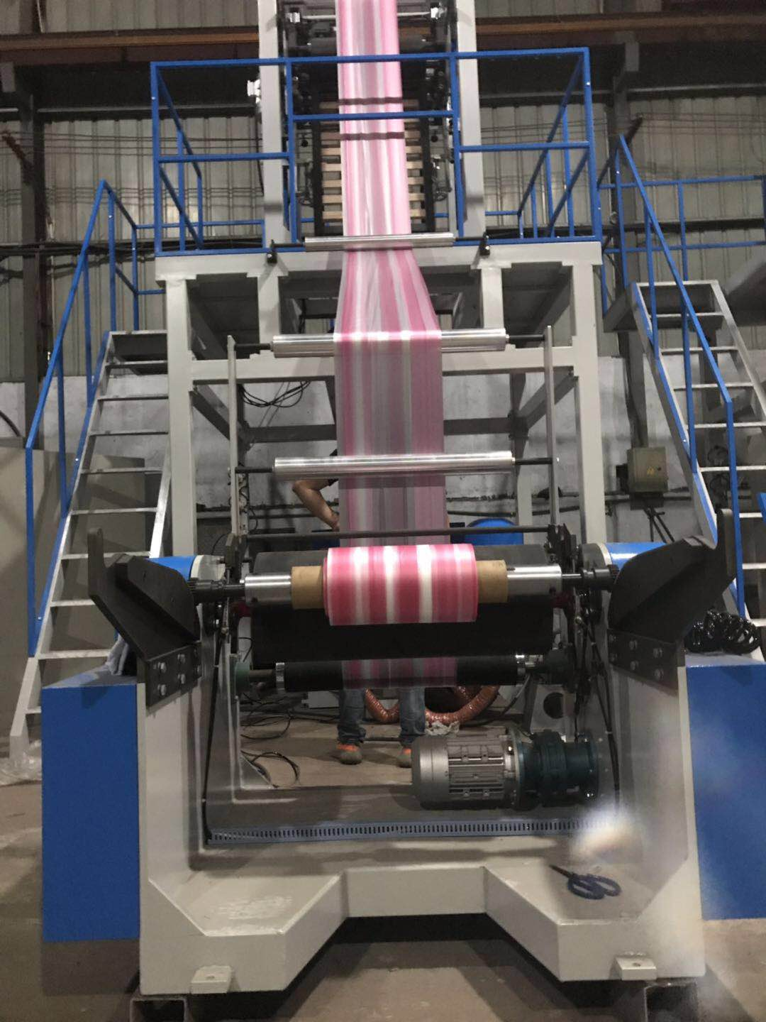 High Volo duplex color tripe plastic P. film flante machine 